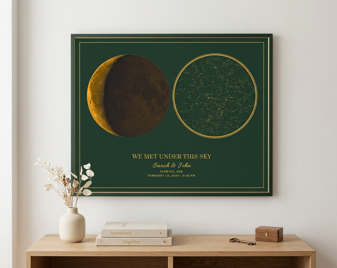 Framed star map on a wall